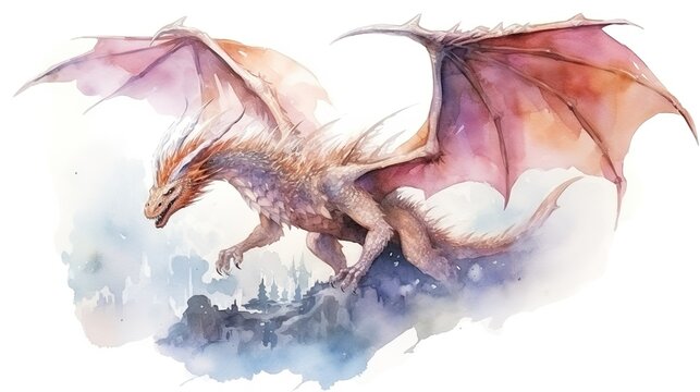 rainbow dragon on a white background isolated watercolor