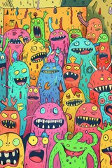 Group of Cartoon Monsters Standing Together