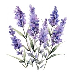 Obraz premium Colorful watercolor lavender flowers illustration on a white background