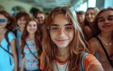 Fototapeta premium A group of young people are smiling for a picture