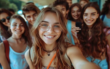 Fototapeta premium A group of young people are smiling for a picture