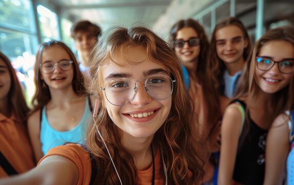 A group of young people are smiling for a picture