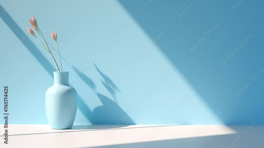 Poster abstract minimal light blue background with shadow for window on plaster wall for product display an