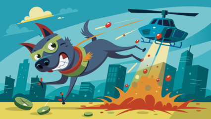perro-volando-con-sustancias-dudosas-mientras vector illustration