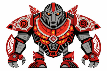 battle robot full body maori graffiti white backgr