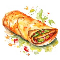 Hand-drawn watercolor burritos chicken sandwich