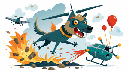 perro-volando-con-sustancias-dudosas-mientras vector illustration