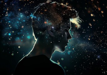 Mans Profile in Front of Galaxy Background