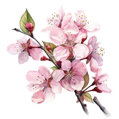 Pink watercolor sakura branch drawing