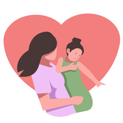 mother is holding a child. suitable for the parent theme. mother, child, holiday, play. flat vector illustration.