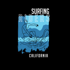 Surfing Riders california ocean beach t shirt design poster
