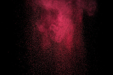 Fototapeta na wymiar Fire texture. Smoke light. Red powder explosion on black background. Flame cloud. Pink dust explode. 