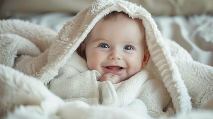 Fototapeta na wymiar Smiling Baby Wrapped in a Blanket