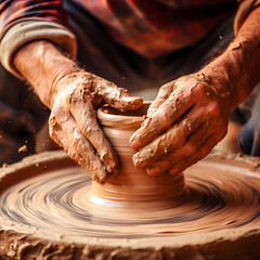 A close-up of a potters hands shaping clay on a wheel