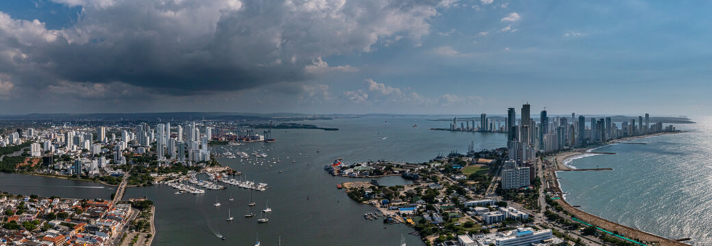 Panorama of Bocagrande in Cartagena, Colombia from above