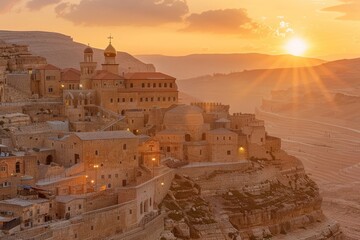 Sunset over Mar Saba: An Eastern Orthodox Christian Monastery and Iconic Cave 