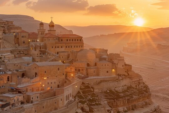 Sunset over Mar Saba: An Eastern Orthodox Christian Monastery and Iconic Cave 