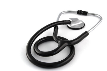 Black stethoscope on white background