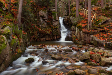 The Podgórna Waterfall in autumn, waterfall in the Karkonosze Mountains (Przesieka)
