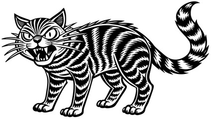 "Fiery Striped Cat: Hand-Drawn Doodle Illustration for Cat Lovers"