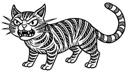 "Fiery Striped Cat: Hand-Drawn Doodle Illustration for Cat Lovers"