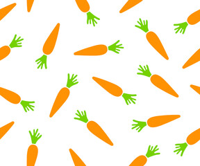 Carrot, vegetable, agriculture, food and meal, seamless background and pattern. Harvest, plant, nature, leaf, leaves, nourishment and grocery, illustration