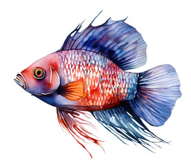 Fototapeta premium Watercolor and painting colorful fighting fish