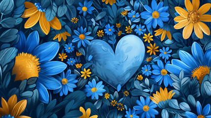 Blue Flower Heart Amidst a Field of Flowers