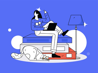 Home indoor character scene flat vector concept operation hand drawn illustration
