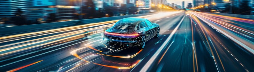 Autonomous vehicles cruising along a futuristic highway - obrazy, fototapety, plakaty
