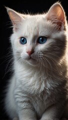 Serene White Cat with Blue Eyes: A Portrait of Elegance,  cat mobile background