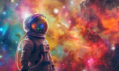 Mesmerizing Galaxy, An Astronaut's Enchantment with Vibrant Colors and Twinkling Stars