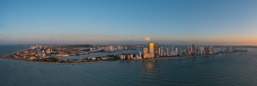 Panorama of Bocagrande, Cartagena, Colombia at sunset