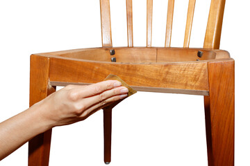 Sandpaper a wooden chair isolated on white background