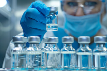 Medical Gloves Handling Test Tube Vials in Laboratory, Vaccine, Scientist - Generative AI