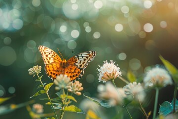 Obraz premium Dotted Border with Butterflies and Wildflowers in Zambia Bush - Perfect for Easter Crafts or Nature-themed Projects
