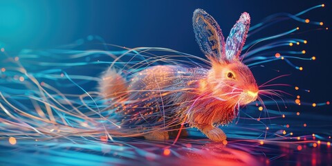 Easter Bunny Design. Creative 3D Render Illustration with Egg-Shaped Fiber Optic Cable and Bunny Wire. Perfect for Greeting Cards and Banners