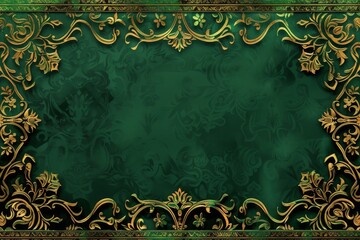 Golden and Emerald Green Style Vector Illustration Border Banner Art Background with Empty Copy Space created with Generative AI Technology