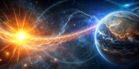 Zelfklevend Fotobehang solar magnetic waves, the influence of magnetic waves on the earth, cosmic background © DALITALI 41848