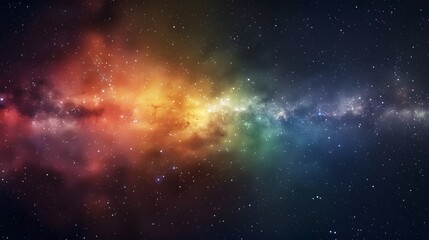 Fototapeta na wymiar Abstract space background of nebula and stars with horizontal rainbow colors, night sky and colorful milky way