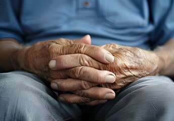 Hand of elder man. Concept of rheumatoid arthritis, osteoarthritis, or joint pain. - obrazy, fototapety, plakaty