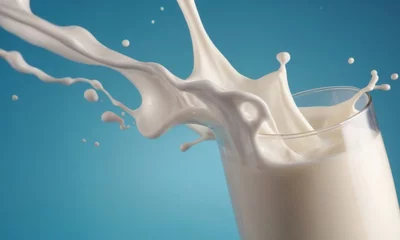 Türaufkleber Realistic shooting of flying milk. Milk drink, healthy creamy milk closeup © Andrey