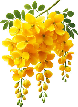Cassia fistula, Kani Konna flower illustration without background PNG Image for Kerala festival vishu celebration