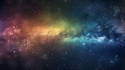 Fototapeta na wymiar Vivid space scene with nebula and stars displaying horizontal rainbow colors, night sky and vibrant milky way