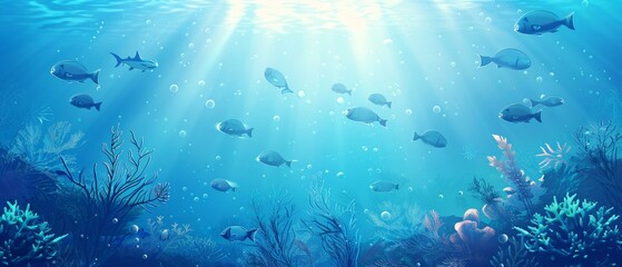 Underwater scene with fish silhouettes, gradient background