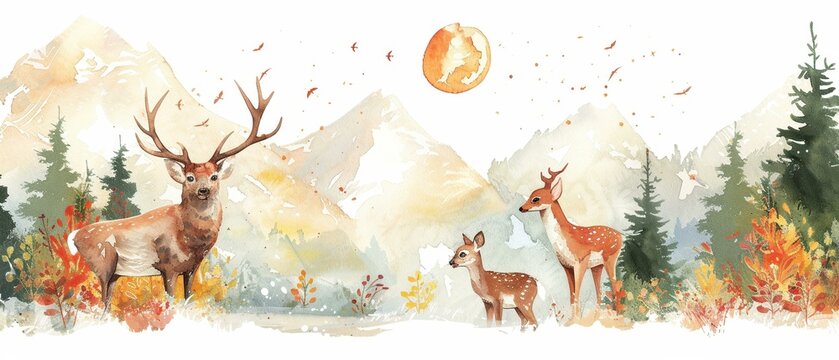 Watercolor forest animals on a pastel abstract background