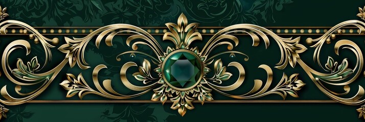 Golden and Emerald Green Style Vector Illustration Border Banner Art Background with Empty Copy Space created with Generative AI Technology