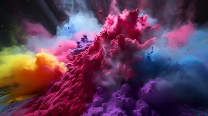 Colorful explosion of colored smoke isolated on black background. Abstract background