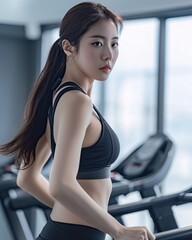 Fototapeta na wymiar Asian woman at the gym. Concept of healthy lifestyle.