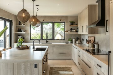 Scandinavian kitchen design, functional simplicity, muted palette